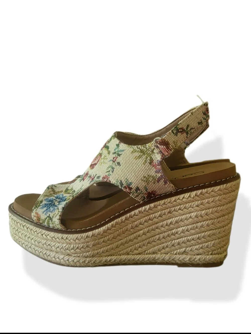 🌿Corkys Sand Brocade Floral Espadrille Wedge Sandals Size 7